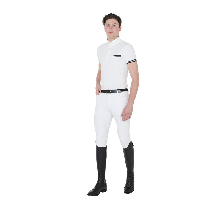Polo de competición ajustado de manga corta para hombre con inserciones negras Garen Equestro Polo de competición ajustado de manga corta para hombre con inserciones negras Garen Equestro