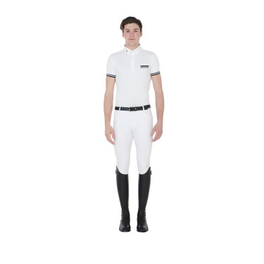 Polo de competición ajustado de manga corta para hombre con inserciones negras Garen Equestro Polo de competición ajustado de manga corta para hombre con inserciones negras Garen Equestro