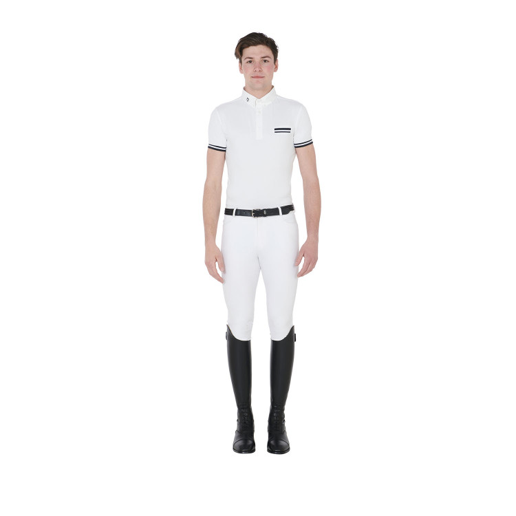 Polo de competición ajustado de manga corta para hombre con inserciones negras Garen Equestro Polo de competición ajustado de manga corta para hombre con inserciones negras Garen Equestro