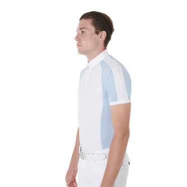 Polo de concurso ajustado de manga corta para hombre con 4 botones Equestro Polo de concurso ajustado de manga corta para hombre con 4 botones Equestro