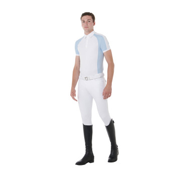 Polo de concurso ajustado de manga corta para hombre con 4 botones Equestro Polo de concurso ajustado de manga corta para hombre con 4 botones Equestro
