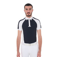 Polo de concurso ajustado de manga corta para hombre con 4 botones Equestro Americana marina