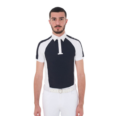 Polo de concurso ajustado de manga corta para hombre con 4 botones Equestro