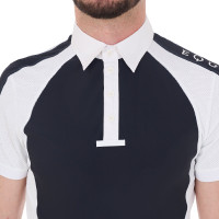 Polo de concurso ajustado de manga corta para hombre con 4 botones Equestro Americana marina Azul marino Polo de concurso ajustado de manga corta para hombre con 4 botones Equestro Americana marina Azul marino