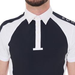 Polo de concurso ajustado de manga corta para hombre con 4 botones Equestro Americana marina Azul marino Polo de concurso ajustado de manga corta para hombre con 4 botones Equestro Americana marina Azul marino