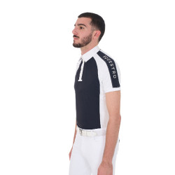 Polo de concurso ajustado de manga corta para hombre con 4 botones Equestro Americana marina Azul marino Polo de concurso ajustado de manga corta para hombre con 4 botones Equestro Americana marina Azul marino