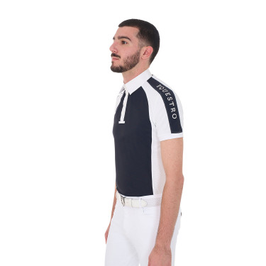 Polo de concurso ajustado de manga corta para hombre con 4 botones Equestro Polo de concurso ajustado de manga corta para hombre con 4 botones Equestro