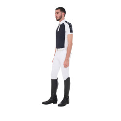 Polo de concurso ajustado de manga corta para hombre con 4 botones Equestro Americana marina Azul marino Polo de concurso ajustado de manga corta para hombre con 4 botones Equestro Americana marina Azul marino