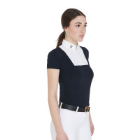 Polo de concurso ajustado de manga corta para mujer Mariam Equestro marine/blanc Azul