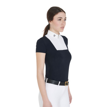 Polo de concurso ajustado de manga corta para mujer Mariam Equestro marine/blanc Azul