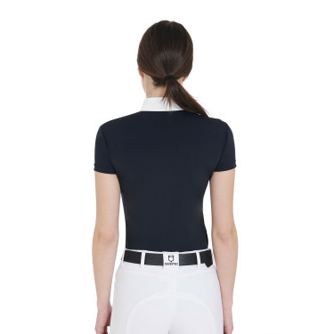 Polo de concurso ajustado de manga corta para mujer Mariam Equestro marine/blanc Azul