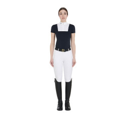 Polo de concurso ajustado de manga corta para mujer Mariam Equestro marine/blanc Azul