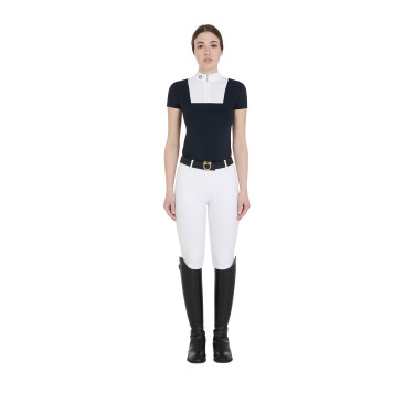 Polo de concurso ajustado de manga corta para mujer Mariam Equestro marine/blanc Azul