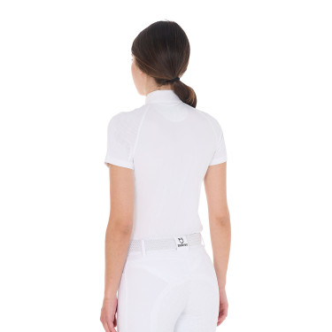 Polo de concurso ajustado en tejido elástico con cremallera y malla para mujer Taline Equestro Polo de concurso ajustado en tejido elástico con cremallera y malla para mujer Taline Equestro