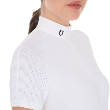 Polo de concurso ajustado en tejido elástico con cremallera y malla para mujer Taline Equestro Polo de concurso ajustado en tejido elástico con cremallera y malla para mujer Taline Equestro