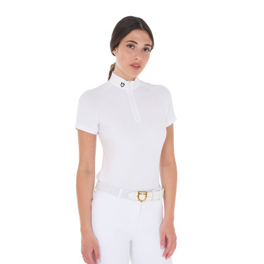 Polo de concurso ajustado en tejido elástico con cremallera y malla para mujer Taline Equestro Polo de concurso ajustado en tejido elástico con cremallera y malla para mujer Taline Equestro