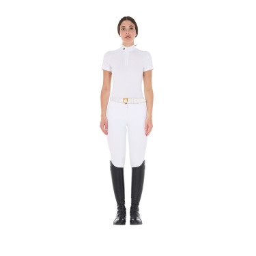 Polo de concurso ajustado en tejido elástico con cremallera y malla para mujer Taline Equestro Polo de concurso ajustado en tejido elástico con cremallera y malla para mujer Taline Equestro