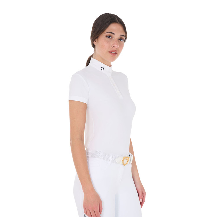 Polo de concurso con cuello mandarín ajustado de manga corta para mujer Sally Equestro Polo de concurso con cuello mandarín ajustado de manga corta para mujer Sally Equestro