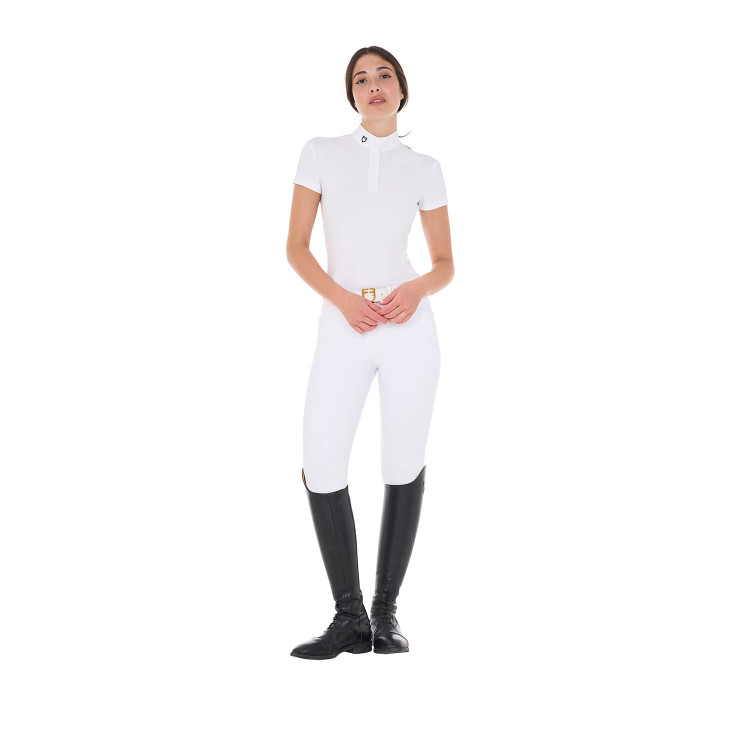 Polo de concurso con cuello mandarín ajustado de manga corta para mujer Sally Equestro Polo de concurso con cuello mandarín ajustado de manga corta para mujer Sally Equestro