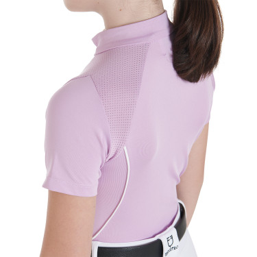 Polo de entrenamiento técnico de manga corta para niño con cremallera Equestro Lila Azul