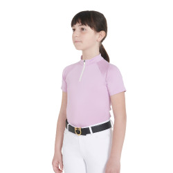 Polo de entrenamiento técnico de manga corta para niño con cremallera Equestro Lila Azul