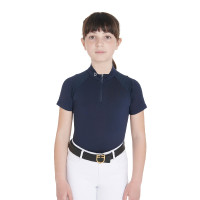 Polo de entrenamiento técnico de manga corta para niño con cremallera Equestro Americana marina Azul marino