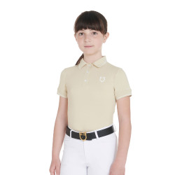 Polo de entrenamiento técnico infantil de tejido antibacteriano Equestro Oxford tostado Rosa