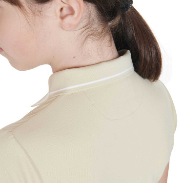 Polo de entrenamiento técnico infantil de tejido antibacteriano Equestro Oxford tostado Rosa