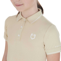 Polo de entrenamiento técnico infantil de tejido antibacteriano Equestro Oxford tostado Rosa