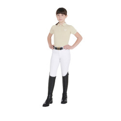 Polo de entrenamiento técnico infantil de tejido antibacteriano Equestro Oxford tostado Rosa