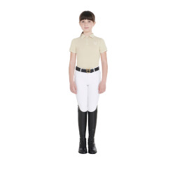Polo de entrenamiento técnico infantil de tejido antibacteriano Equestro Oxford tostado Rosa