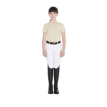 Polo de entrenamiento técnico infantil de tejido antibacteriano Equestro Oxford tostado Rosa