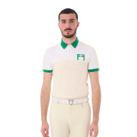 Polo de entrenamiento bicolor ajustado de manga corta con cremallera para hombre Equestro Blanco antiguo / blanco / verde ultram