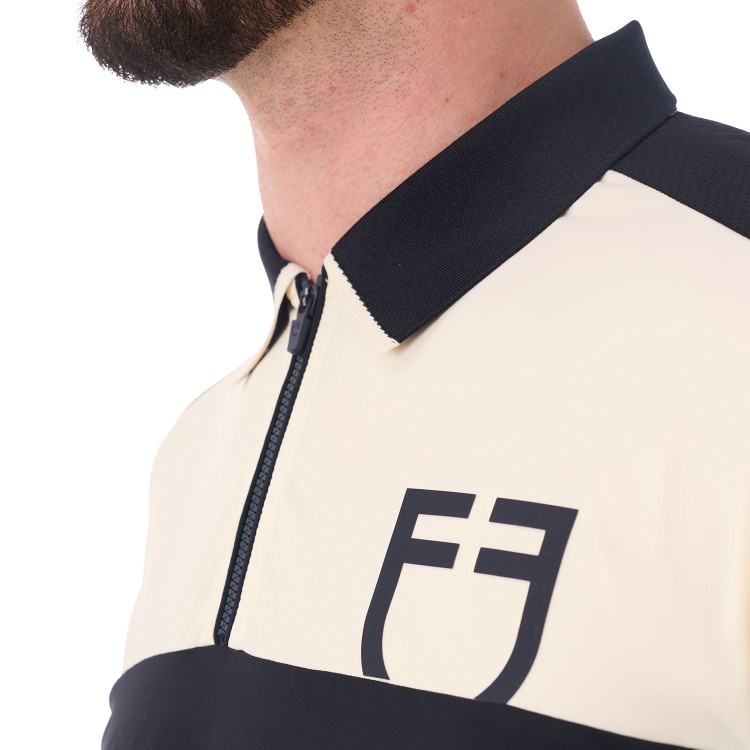 Polo de entrenamiento bicolor ajustado de manga corta con cremallera para hombre Equestro Polo de entrenamiento bicolor ajustado de manga corta con cremallera para hombre Equestro