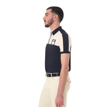 Polo de entrenamiento bicolor ajustado de manga corta con cremallera para hombre Equestro Polo de entrenamiento bicolor ajustado de manga corta con cremallera para hombre Equestro