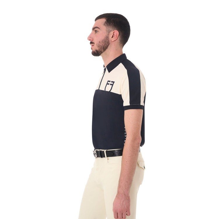 Polo de entrenamiento bicolor ajustado de manga corta con cremallera para hombre Equestro Polo de entrenamiento bicolor ajustado de manga corta con cremallera para hombre Equestro