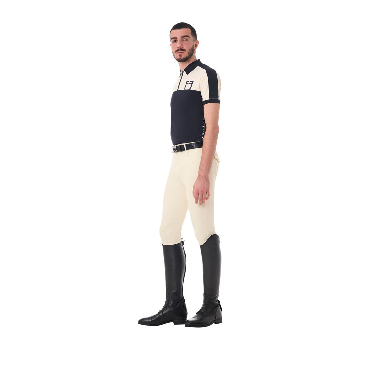 Polo de entrenamiento bicolor ajustado de manga corta con cremallera para hombre Equestro Polo de entrenamiento bicolor ajustado de manga corta con cremallera para hombre Equestro