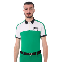 Polo de entrenamiento bicolor ajustado de manga corta con cremallera para hombre Equestro Verde ultramar / blanco
