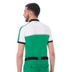 Polo de entrenamiento bicolor ajustado de manga corta con cremallera para hombre Equestro Verde ultramar / blanco