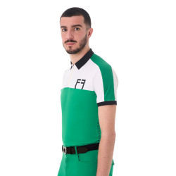 Polo de entrenamiento bicolor ajustado de manga corta con cremallera para hombre Equestro Verde ultramar / blanco
