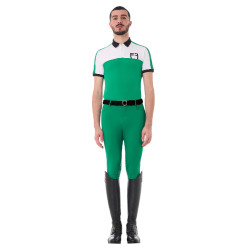 Polo de entrenamiento bicolor ajustado de manga corta con cremallera para hombre Equestro Verde ultramar / blanco