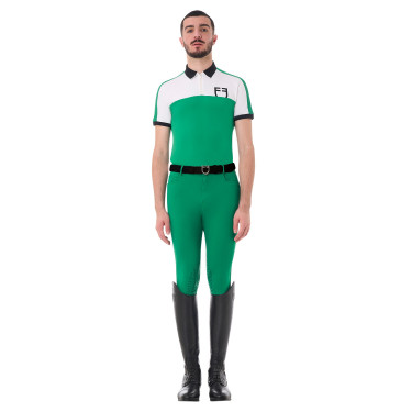 Polo de entrenamiento bicolor ajustado de manga corta con cremallera para hombre Equestro Verde ultramar / blanco