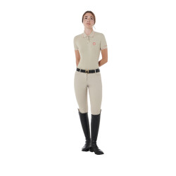 Polo de entrenamiento ajustado de tejido transpirable para mujer Equestro Oxford tostado / rojo amapola Beige