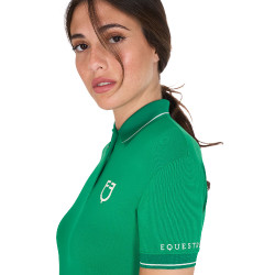 Polo de entrenamiento ajustado de tejido transpirable para mujer Equestro Verde ultramar / blanco antiguo