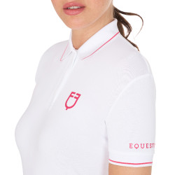 Polo de entrenamiento ajustado de tejido transpirable para mujer Equestro Blanco / madreselva