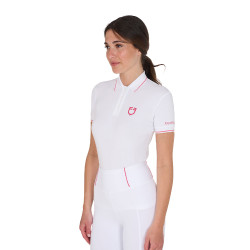 Polo de entrenamiento ajustado de tejido transpirable para mujer Equestro Blanco / madreselva