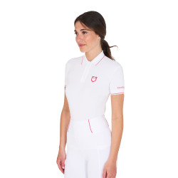 Polo de entrenamiento ajustado de tejido transpirable para mujer Equestro Blanco / madreselva