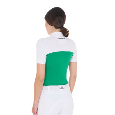 Polo entallado de tejido técnico y malla de manga corta para mujer Equestro Polo entallado de tejido técnico y malla de manga corta para mujer Equestro