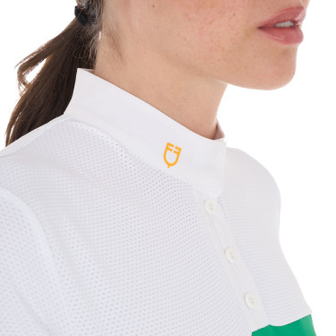 Polo entallado de tejido técnico y malla de manga corta para mujer Equestro Polo entallado de tejido técnico y malla de manga corta para mujer Equestro