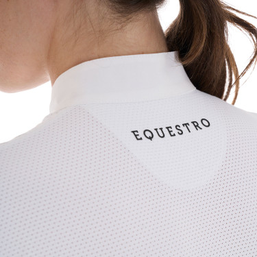 Polo entallado de tejido técnico y malla de manga corta para mujer Equestro Polo entallado de tejido técnico y malla de manga corta para mujer Equestro